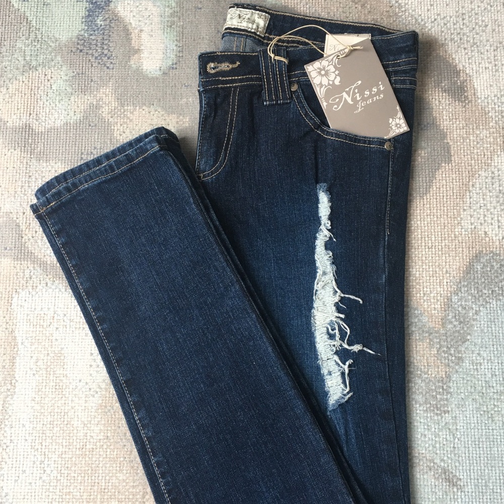 NWT Moto Dark White-Ripped Skinny Jeans by Nissi